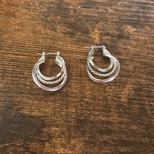 Silver Triple-Ring Hoop Earrings with Polished Finish